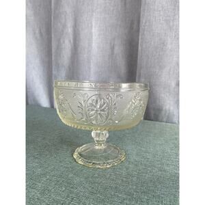Vtg Indiana Glass Tiara Sandwich Pattern Pedestal Bowl DaisyMedallion EAPG Style
